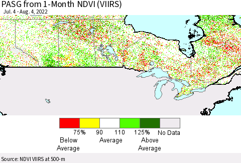 Canada PASG from 1-Month NDVI (VIIRS) Thematic Map For 7/28/2022 - 8/4/2022