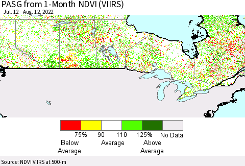 Canada PASG from 1-Month NDVI (VIIRS) Thematic Map For 8/5/2022 - 8/12/2022