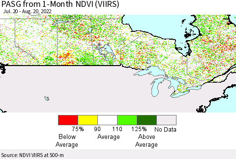 Canada PASG from 1-Month NDVI (VIIRS) Thematic Map For 8/13/2022 - 8/20/2022