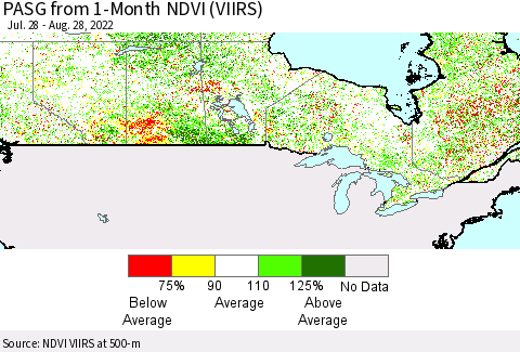Canada PASG from 1-Month NDVI (VIIRS) Thematic Map For 8/21/2022 - 8/28/2022