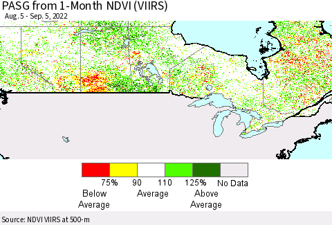 Canada PASG from 1-Month NDVI (VIIRS) Thematic Map For 8/29/2022 - 9/5/2022