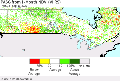Canada PASG from 1-Month NDVI (VIIRS) Thematic Map For 9/6/2022 - 9/13/2022