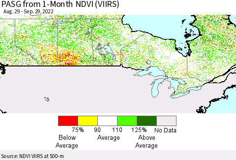 Canada PASG from 1-Month NDVI (VIIRS) Thematic Map For 9/22/2022 - 9/29/2022