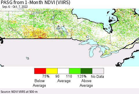 Canada PASG from 1-Month NDVI (VIIRS) Thematic Map For 9/30/2022 - 10/7/2022