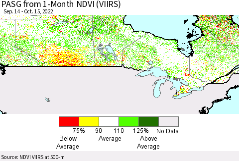 Canada PASG from 1-Month NDVI (VIIRS) Thematic Map For 10/8/2022 - 10/15/2022