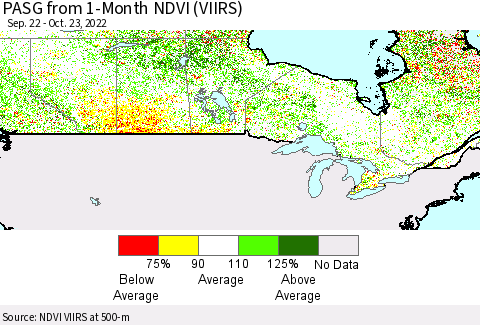 Canada PASG from 1-Month NDVI (VIIRS) Thematic Map For 10/16/2022 - 10/23/2022