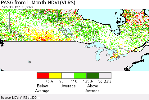 Canada PASG from 1-Month NDVI (VIIRS) Thematic Map For 10/24/2022 - 10/31/2022