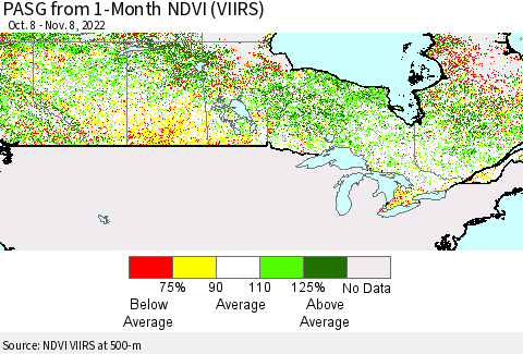 Canada PASG from 1-Month NDVI (VIIRS) Thematic Map For 11/1/2022 - 11/8/2022