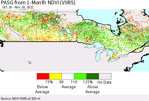 Canada PASG from 1-Month NDVI (VIIRS) Thematic Map For 11/9/2022 - 11/16/2022