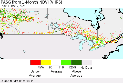Canada PASG from 1-Month NDVI (VIIRS) Thematic Map For 11/25/2022 - 12/2/2022