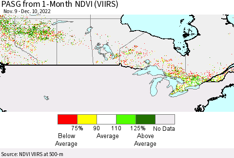 Canada PASG from 1-Month NDVI (VIIRS) Thematic Map For 12/3/2022 - 12/10/2022