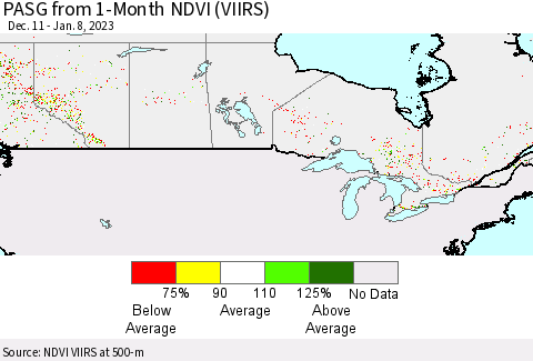 Canada PASG from 1-Month NDVI (VIIRS) Thematic Map For 1/1/2023 - 1/8/2023