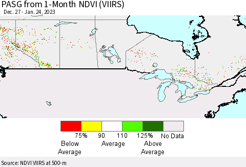 Canada PASG from 1-Month NDVI (VIIRS) Thematic Map For 1/17/2023 - 1/24/2023