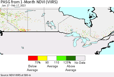 Canada PASG from 1-Month NDVI (VIIRS) Thematic Map For 2/10/2023 - 2/17/2023