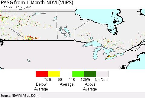 Canada PASG from 1-Month NDVI (VIIRS) Thematic Map For 2/18/2023 - 2/25/2023