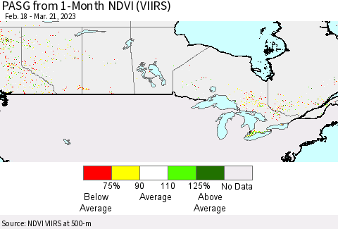 Canada PASG from 1-Month NDVI (VIIRS) Thematic Map For 3/14/2023 - 3/21/2023
