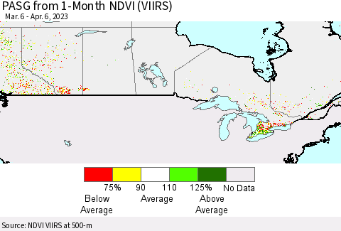Canada PASG from 1-Month NDVI (VIIRS) Thematic Map For 3/30/2023 - 4/6/2023