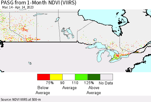 Canada PASG from 1-Month NDVI (VIIRS) Thematic Map For 4/7/2023 - 4/14/2023