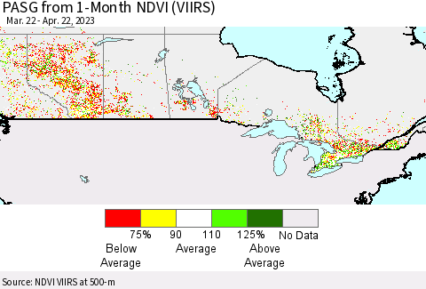 Canada PASG from 1-Month NDVI (VIIRS) Thematic Map For 4/15/2023 - 4/22/2023