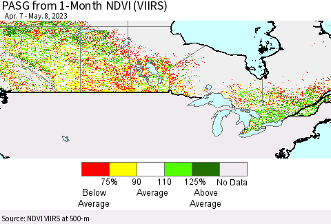 Canada PASG from 1-Month NDVI (VIIRS) Thematic Map For 5/1/2023 - 5/8/2023