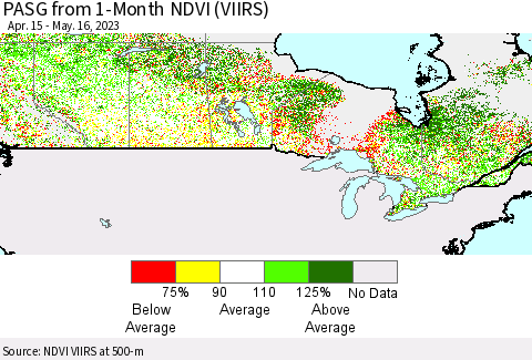 Canada PASG from 1-Month NDVI (VIIRS) Thematic Map For 5/9/2023 - 5/16/2023