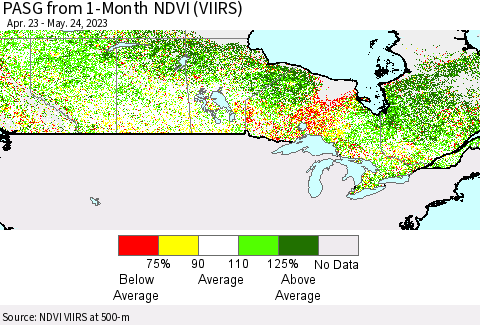 Canada PASG from 1-Month NDVI (VIIRS) Thematic Map For 5/17/2023 - 5/24/2023