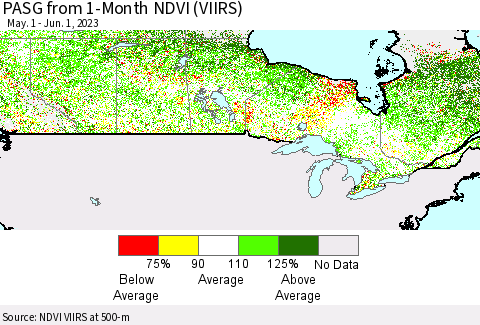 Canada PASG from 1-Month NDVI (VIIRS) Thematic Map For 5/25/2023 - 6/1/2023