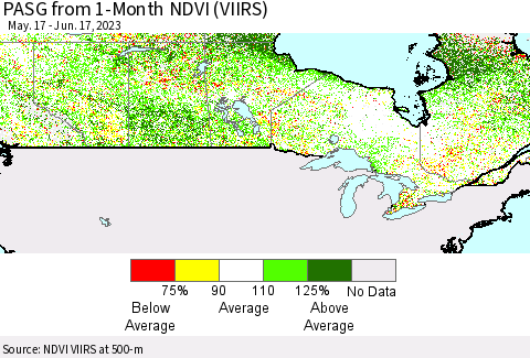 Canada PASG from 1-Month NDVI (VIIRS) Thematic Map For 6/10/2023 - 6/17/2023