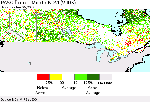 Canada PASG from 1-Month NDVI (VIIRS) Thematic Map For 6/18/2023 - 6/25/2023