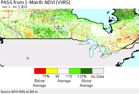 Canada PASG from 1-Month NDVI (VIIRS) Thematic Map For 6/26/2023 - 7/3/2023