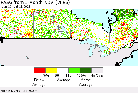 Canada PASG from 1-Month NDVI (VIIRS) Thematic Map For 7/4/2023 - 7/11/2023