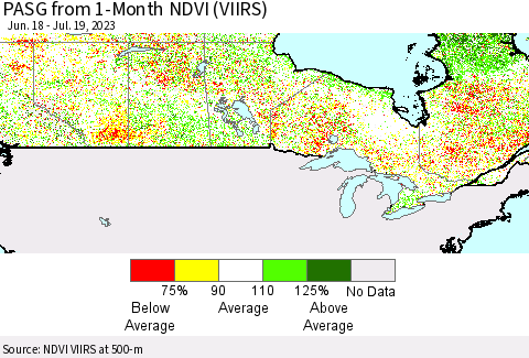 Canada PASG from 1-Month NDVI (VIIRS) Thematic Map For 7/12/2023 - 7/19/2023