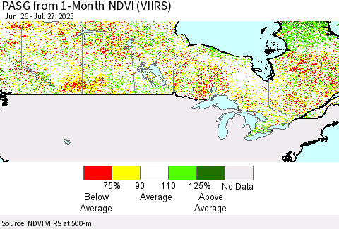 Canada PASG from 1-Month NDVI (VIIRS) Thematic Map For 7/20/2023 - 7/27/2023
