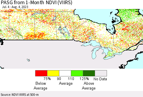 Canada PASG from 1-Month NDVI (VIIRS) Thematic Map For 7/28/2023 - 8/4/2023