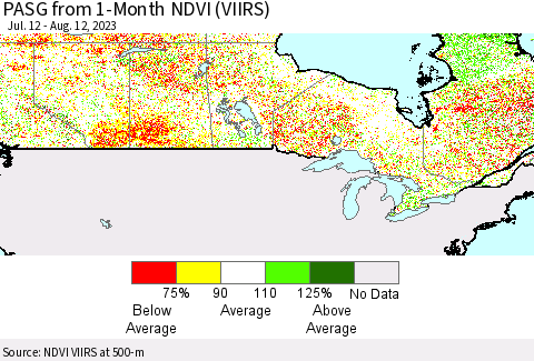 Canada PASG from 1-Month NDVI (VIIRS) Thematic Map For 8/5/2023 - 8/12/2023