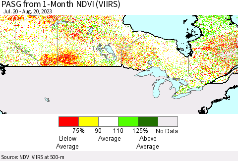 Canada PASG from 1-Month NDVI (VIIRS) Thematic Map For 8/13/2023 - 8/20/2023