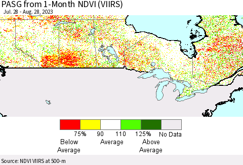 Canada PASG from 1-Month NDVI (VIIRS) Thematic Map For 8/21/2023 - 8/28/2023