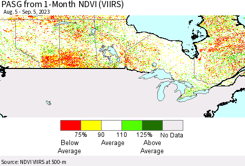 Canada PASG from 1-Month NDVI (VIIRS) Thematic Map For 8/29/2023 - 9/5/2023