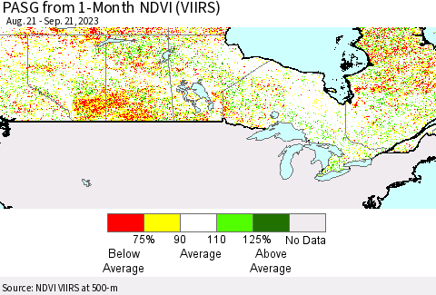Canada PASG from 1-Month NDVI (VIIRS) Thematic Map For 9/14/2023 - 9/21/2023
