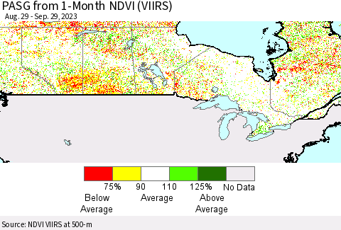 Canada PASG from 1-Month NDVI (VIIRS) Thematic Map For 9/22/2023 - 9/29/2023