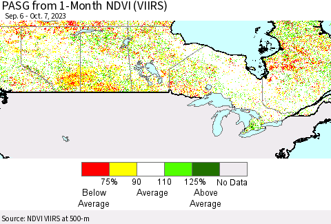 Canada PASG from 1-Month NDVI (VIIRS) Thematic Map For 9/30/2023 - 10/7/2023