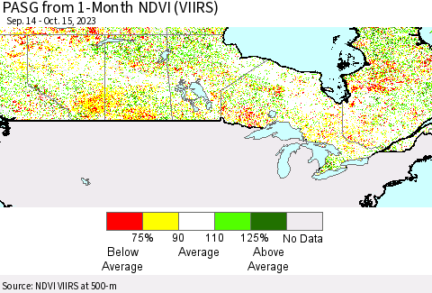 Canada PASG from 1-Month NDVI (VIIRS) Thematic Map For 10/8/2023 - 10/15/2023