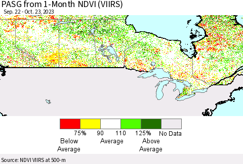 Canada PASG from 1-Month NDVI (VIIRS) Thematic Map For 10/16/2023 - 10/23/2023