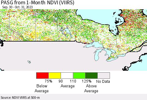 Canada PASG from 1-Month NDVI (VIIRS) Thematic Map For 10/24/2023 - 10/31/2023