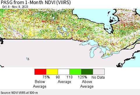 Canada PASG from 1-Month NDVI (VIIRS) Thematic Map For 11/1/2023 - 11/8/2023
