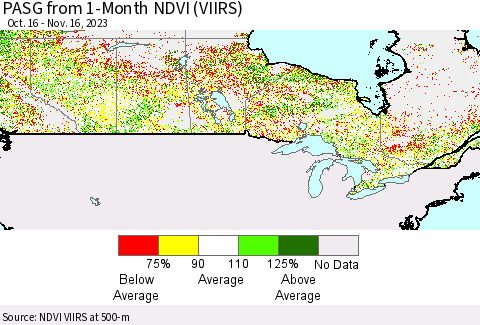 Canada PASG from 1-Month NDVI (VIIRS) Thematic Map For 11/9/2023 - 11/16/2023