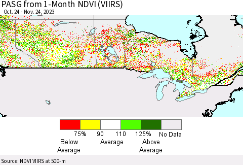 Canada PASG from 1-Month NDVI (VIIRS) Thematic Map For 11/17/2023 - 11/24/2023