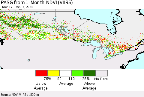 Canada PASG from 1-Month NDVI (VIIRS) Thematic Map For 12/11/2023 - 12/18/2023