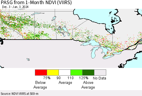 Canada PASG from 1-Month NDVI (VIIRS) Thematic Map For 12/27/2023 - 1/3/2024