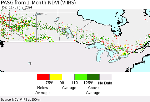 Canada PASG from 1-Month NDVI (VIIRS) Thematic Map For 1/1/2024 - 1/8/2024